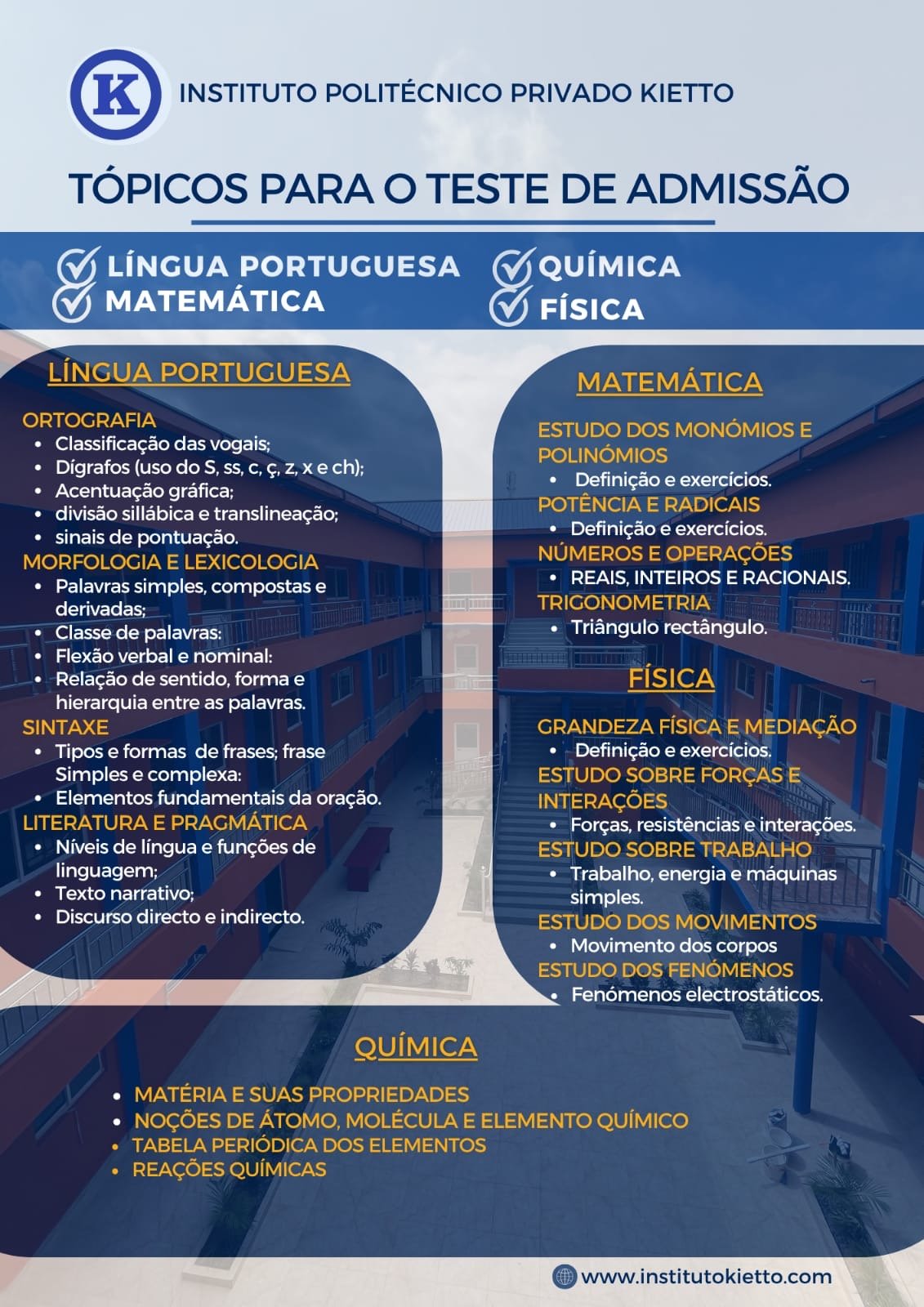 Tópicos para os testes de admissão